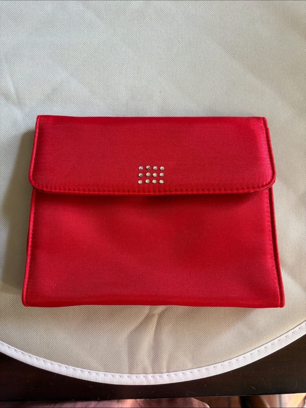 Red Satin Envelope Clutch with Stud Detail